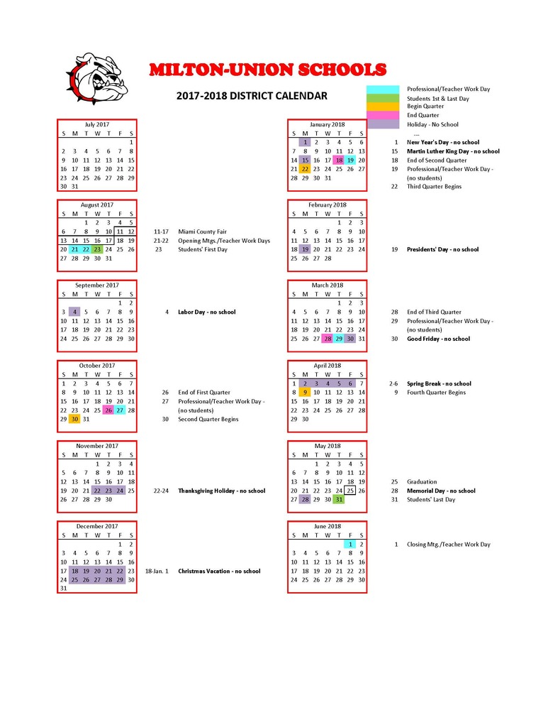 Milton Academy Calendar Time Table
